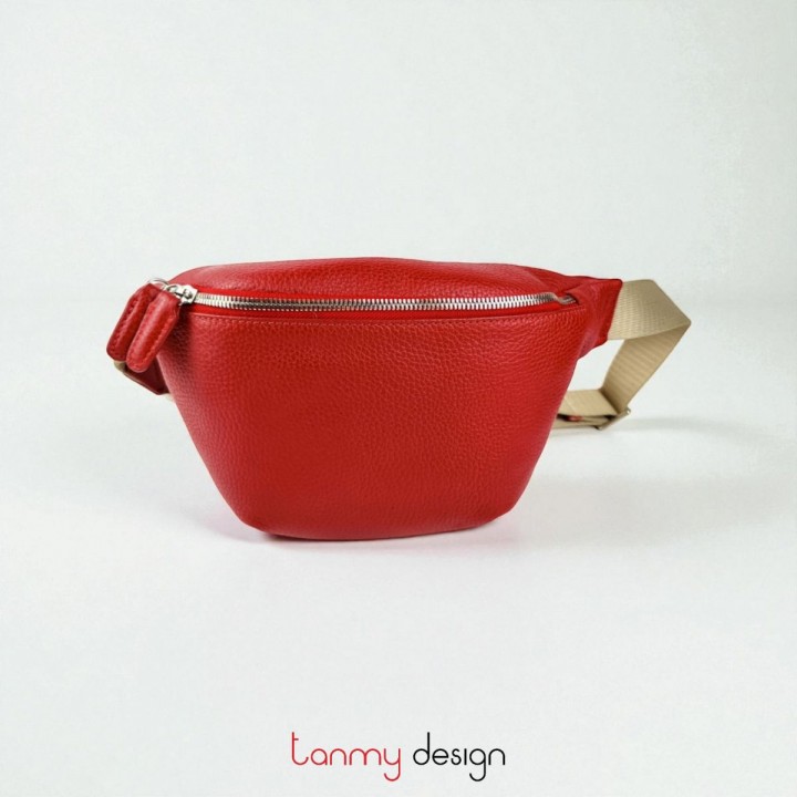 Túi đỏ dây đeo vải phối da 